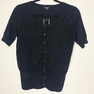 Premise | Black Short Sleeve Cardigan with Gem Style Buttons - Small